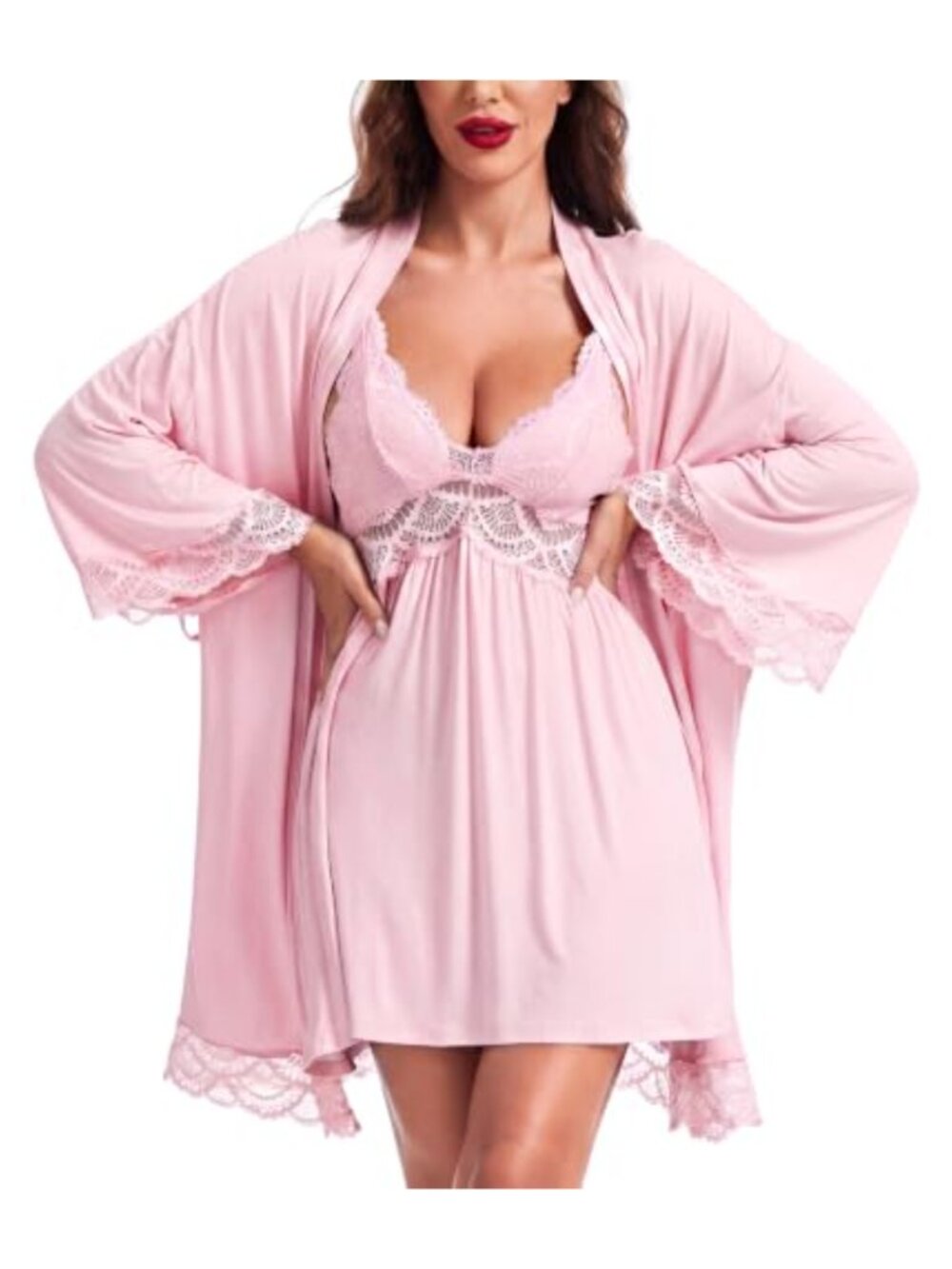 Lace Chemise and Robe Set Modal Spandex Rayon